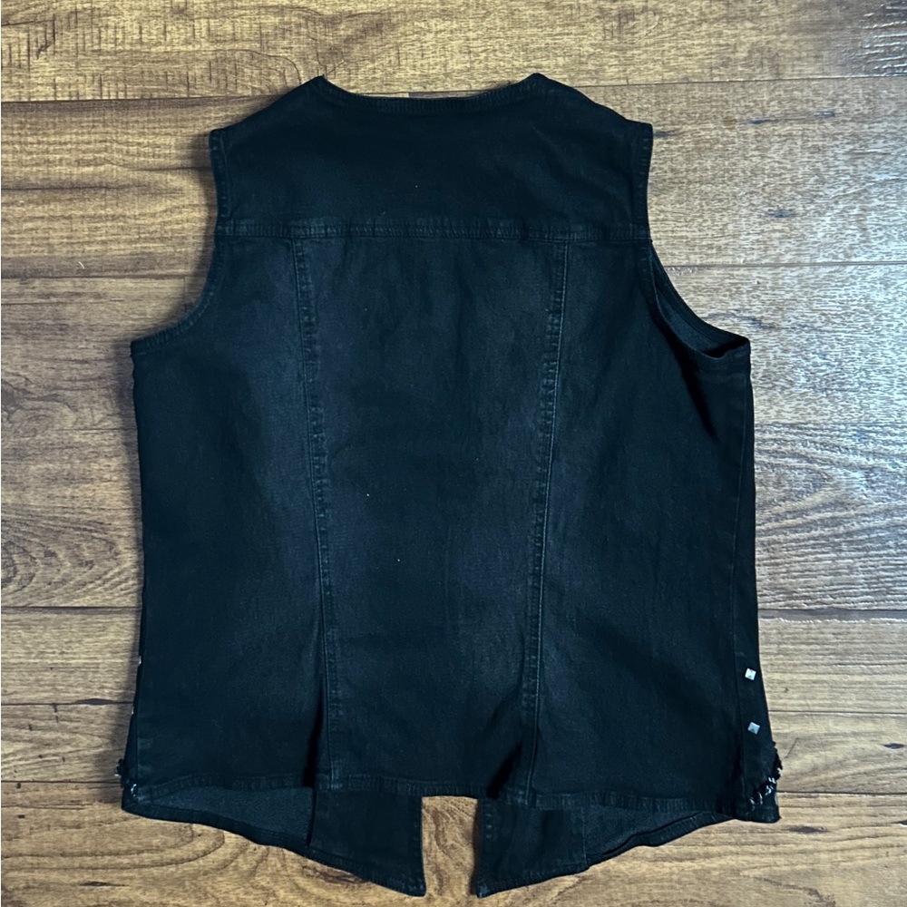 DG2 Diane Gilman ~ Size Large ~ Black Denim W/ Silver Studded Jacket Vest - Picture 14 of 15